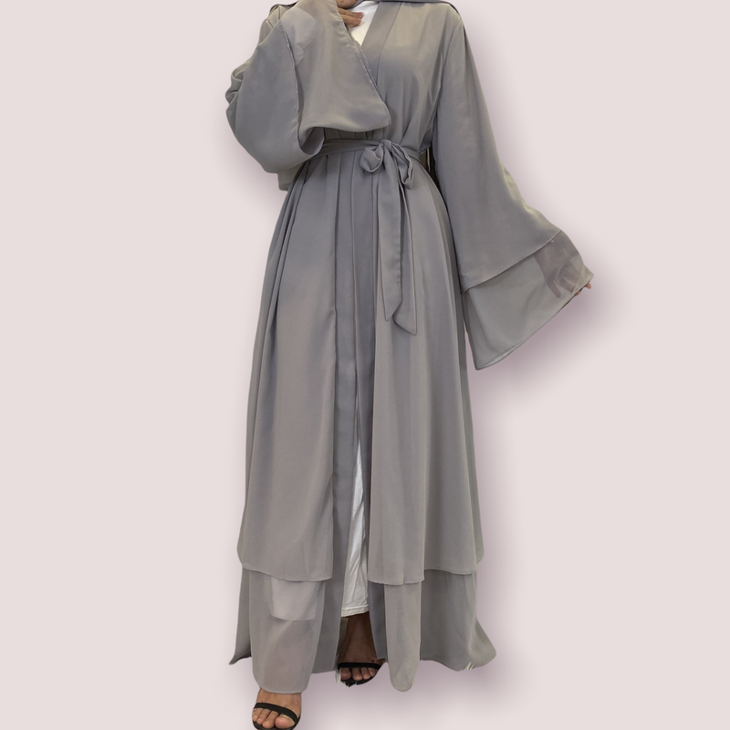 MissModesty Classic Grey Open Abaya-Abaya > Dubai Abaya > Modest > Abaya Online > Open Abaya > Closed Abaya > Modanisa > Abayabuth > Abaya UK > Hijab > Muslim Dress > Modest Dress > Grey Abaya > Plain Abaya > FeelModest > Layered Abaya-Feelmodest