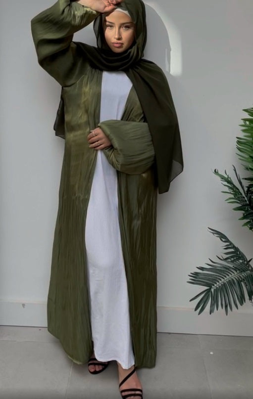 Classic Silk Khaki Green Open Abaya-Abaya > Dubai Abaya > Modest > Abaya Online > Open Abaya > Closed Abaya > Modanisa > Abayabuth > Abaya UK > Hijab > Muslim Dress > Modest Dress > Grey Abaya > Plain Abaya > FeelModest > Abaya Buth > White Abaya > Silk Abaya-Feelmodest