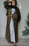 Classic Silk Khaki Green Open Abaya-Abaya > Dubai Abaya > Modest > Abaya Online > Open Abaya > Closed Abaya > Modanisa > Abayabuth > Abaya UK > Hijab > Muslim Dress > Modest Dress > Grey Abaya > Plain Abaya > FeelModest > Abaya Buth > White Abaya > Silk Abaya-Feelmodest
