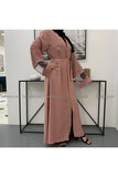 FeelModest Pink Beaded Open Abaya-Abaya-Feelmodest
