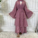 FeelModest Pink Layered Open Abaya with Hijab