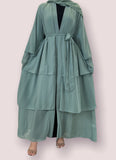 FeelModest Mint Layered Open Abaya with Hijab-Abaya > Dubai Abaya > Modest > Abaya Online > Open Abaya > Closed Abaya > Modanisa > Abayabuth > Abaya UK > Hijab > Muslim Dress > Modest Dress > Grey Abaya > Plain Abaya > FeelModest > Layered Abaya > Black Abaya > Black Hijab-Feelmodest