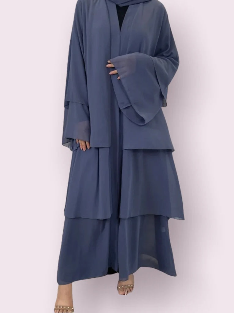 FeelModest Navy Layered Open Abaya with Hijab-Abaya > Dubai Abaya > Modest > Abaya Online > Open Abaya > Closed Abaya > Modanisa > Abayabuth > Abaya UK > Hijab > Muslim Dress > Modest Dress > Grey Abaya > Plain Abaya > FeelModest > Layered Abaya > Black Abaya > Black Hijab > Chiffon Abaya-Feelmodest