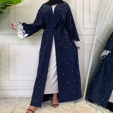 MissAmina Navy Blue Pearl Open Abaya