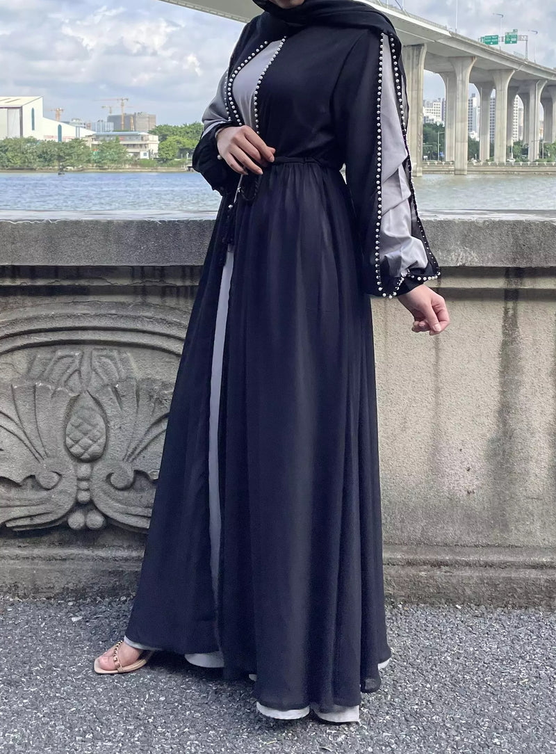 MissModesty Grey Classic Pearls Abaya