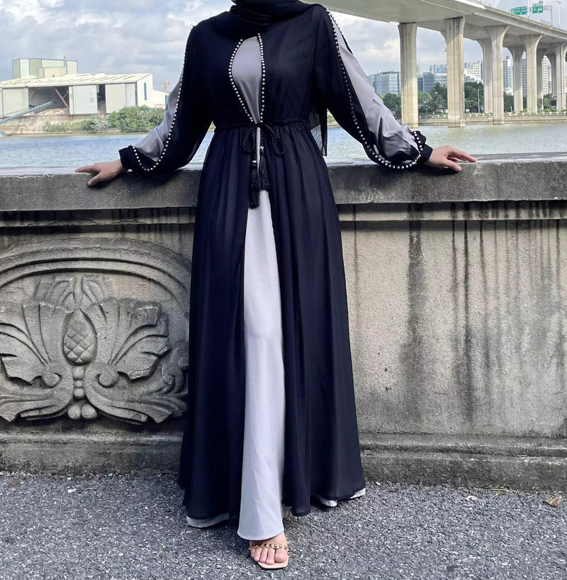 MissModesty Grey Classic Pearls Abaya