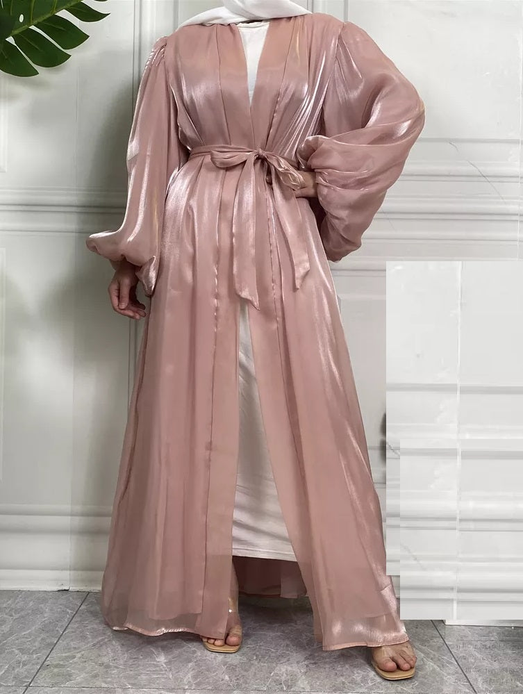 Silk Satin Puff Sleeve Pink Open Abaya-Abaya > Dubai Abaya > Modest > Abaya Online > Open Abaya > Closed Abaya > Modanisa > Abayabuth > Abaya UK > Hijab > Muslim Dress > Modest Dress > Grey Abaya > Plain Abaya > FeelModest > Abaya Buth > White Abaya > Silk Abaya > Puff Sleeve Abaya-Feelmodest