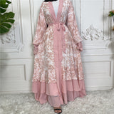 MissModesty Tie Dye 3 Layered Open Abaya With White Bodycon Dress-Abaya > Dubai Abaya > Modest > Abaya Online > Open Abaya > Closed Abaya > Modanisa > Abayabuth > Abaya UK > Hijab > Muslim Dress > Modest Dress > Grey Abaya > Plain Abaya > FeelModest > Layered Abaya > Tie Dye Abaya > Chiffon Abaya > Cheap Abaya-Feelmodest