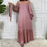 MissAmina Satin Print Pink Dress-Abaya > Dubai Abaya > Modest > Abaya Online > Open Abaya > Closed Abaya > Modanisa > Abayabuth > Abaya UK > Hijab > Muslim Dress > Modest Dress > Grey Abaya > Plain Abaya > FeelModest > Abaya Buth > White Abaya > Satin OpenAbaya-Feelmodest
