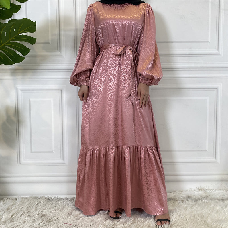 MissAmina Satin Print Pink Dress-Abaya > Dubai Abaya > Modest > Abaya Online > Open Abaya > Closed Abaya > Modanisa > Abayabuth > Abaya UK > Hijab > Muslim Dress > Modest Dress > Grey Abaya > Plain Abaya > FeelModest > Abaya Buth > White Abaya > Satin OpenAbaya-Feelmodest