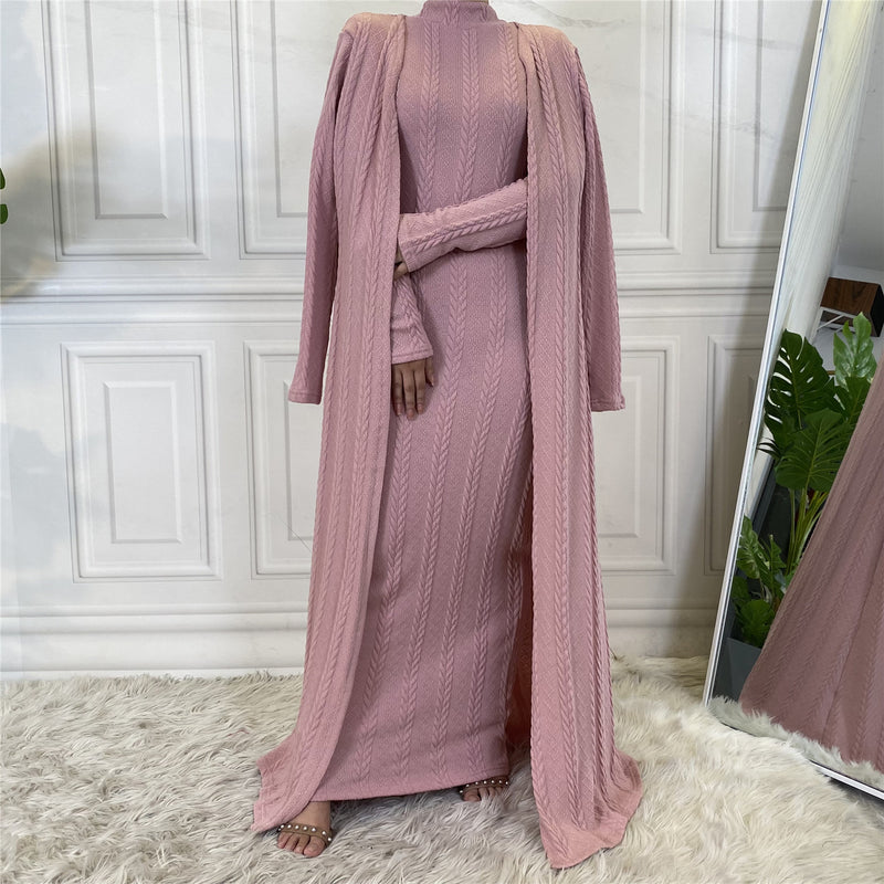 MissAmina Pink Classic Knitted Abaya Set-Abaya > Dubai Abaya > Modest > Abaya Online > Open Abaya > Closed Abaya > Modanisa > Abayabuth > Abaya UK > Hijab > Muslim Dress > Modest Dress > Grey Abaya > Plain Abaya > FeelModest > Abaya Buth > White Abaya-Feelmodest