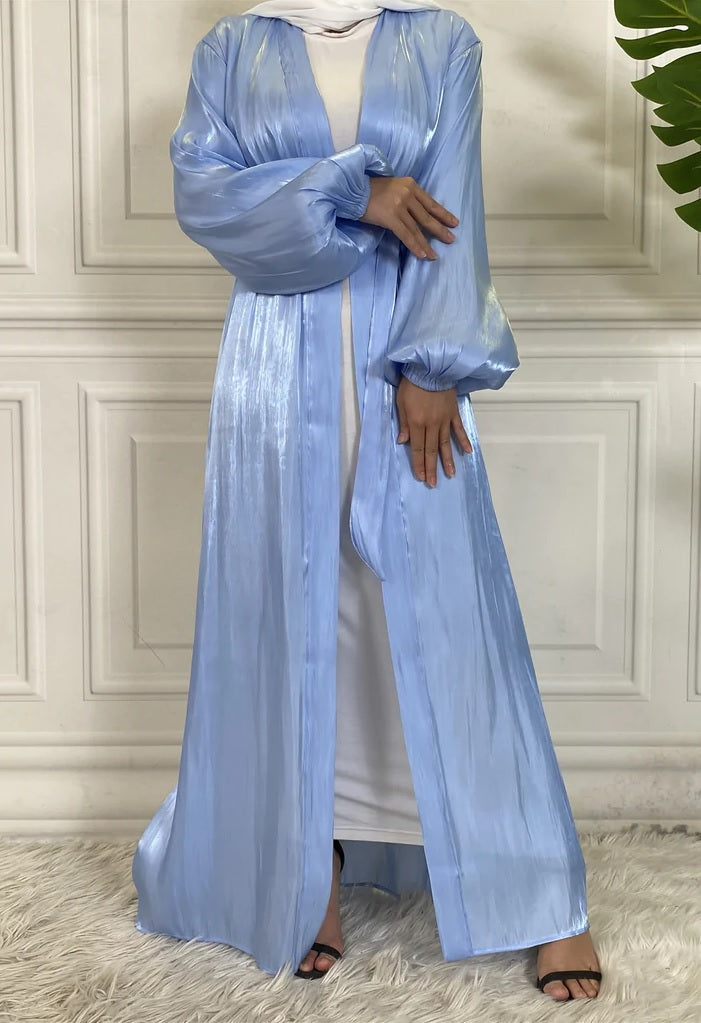 Silk Satin Puff Sleeve Sky Blue Open Abaya-Abaya > Dubai Abaya > Modest > Abaya Online > Open Abaya > Closed Abaya > Modanisa > Abayabuth > Abaya UK > Hijab > Muslim Dress > Modest Dress > Grey Abaya > Plain Abaya > FeelModest > Abaya Buth > White Abaya > Silk Abaya > Puff Sleeve Abaya-Feelmodest