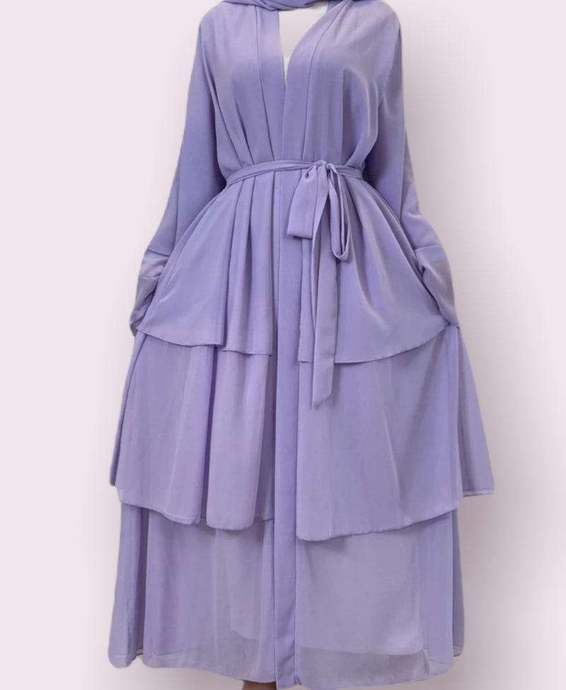 FeelModest Purple Layered Open Abaya with Hijab-Abaya > Dubai Abaya > Modest > Abaya Online > Open Abaya > Closed Abaya > Modanisa > Abayabuth > Abaya UK > Hijab > Muslim Dress > Modest Dress > Grey Abaya > Plain Abaya > FeelModest > Layered Abaya > Black Abaya > Black Hijab-Feelmodest