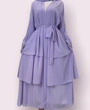 FeelModest Purple Layered Open Abaya with Hijab