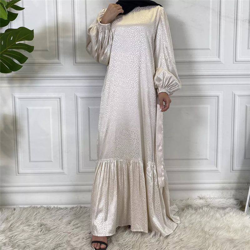 MissAmina Satin Print White Dress-Abaya > Dubai Abaya > Modest > Abaya Online > Open Abaya > Closed Abaya > Modanisa > Abayabuth > Abaya UK > Hijab > Muslim Dress > Modest Dress > Grey Abaya > Plain Abaya > FeelModest > Abaya Buth > White Abaya > Satin OpenAbaya-Feelmodest