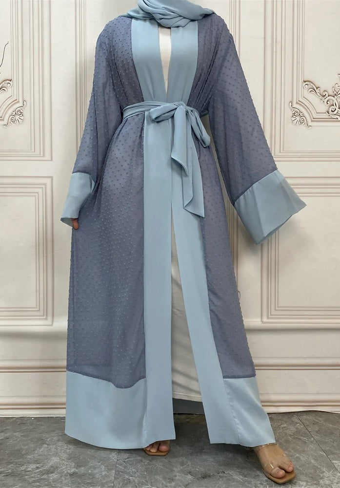 FeelModest Polka Dot Sky Blue Open Abaya-Abaya > Dubai Abaya > Modest > Abaya Online > Open Abaya > Closed Abaya > Modanisa > Abayabuth > Abaya UK > Hijab > Muslim Dress > Modest Dress > Grey Abaya > Plain Abaya > FeelModest > Abaya Buth > White Abaya > Silk Abaya-Feelmodest