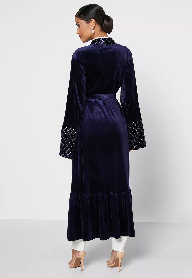 FeelModest Blue Velvet Open Abaya-Abaya > Dubai Abaya > Modest > Abaya Online > Open Abaya > Closed Abaya > Modanisa > Abayabuth > Abaya UK > Hijab > Muslim Dress > Modest Dress > Grey Abaya > Plain Abaya > FeelModest > Velvet Abaya > Satin Abaya-Feelmodest