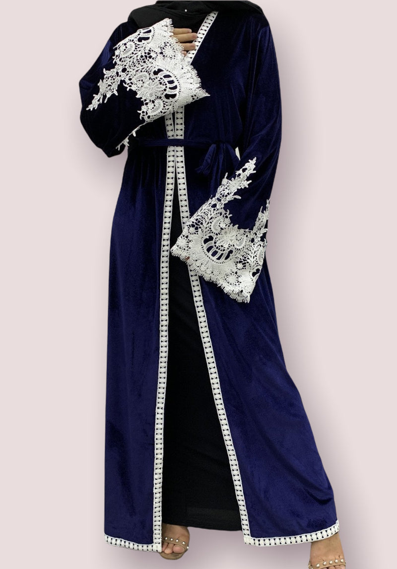 FeelModest Classic Blue Velvet Open Abaya-Abaya > Dubai Abaya > Modest > Abaya Online > Open Abaya > Closed Abaya > Modanisa > Abayabuth > Abaya UK > Hijab > Muslim Dress > Modest Dress > Grey Abaya > Plain Abaya > FeelModest-Feelmodest