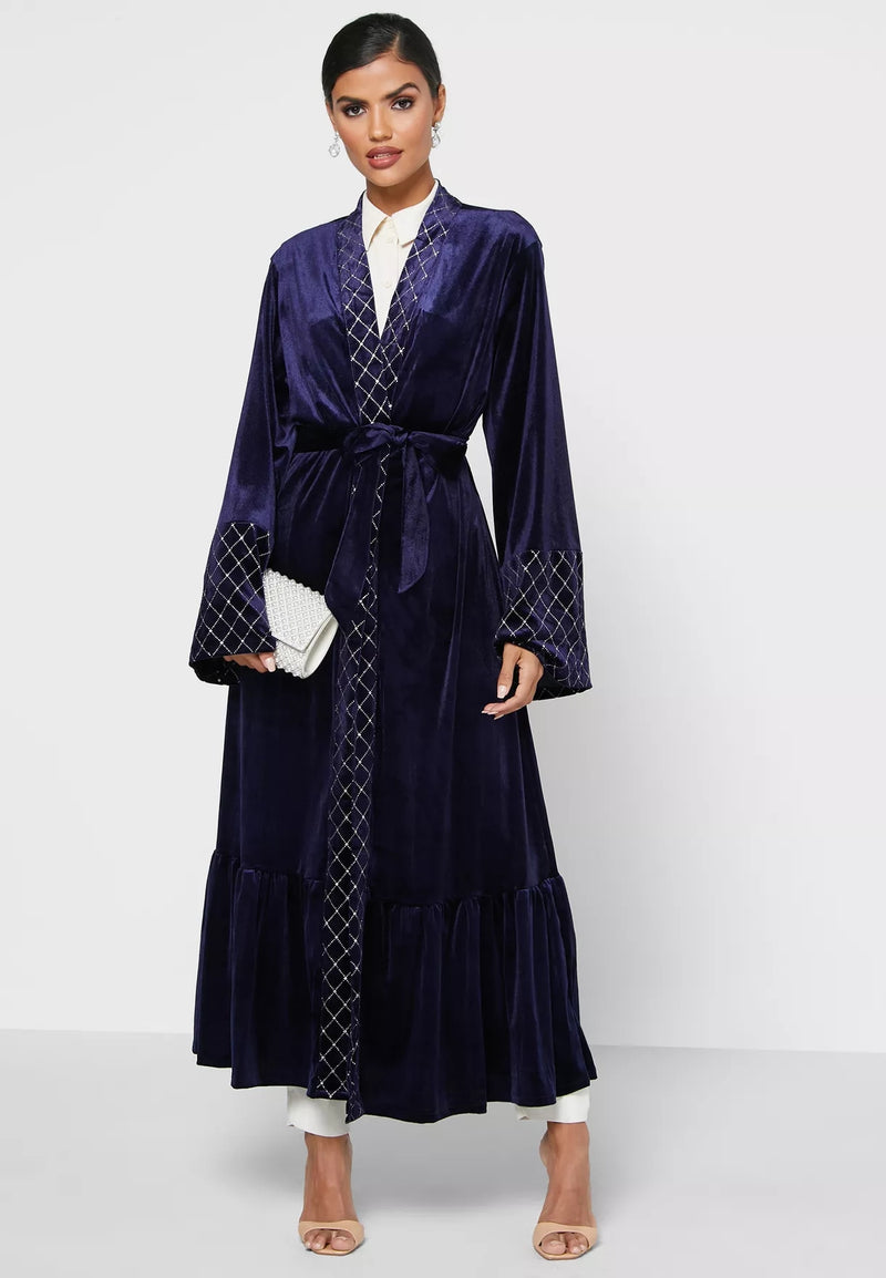 FeelModest Blue Velvet Open Abaya-Abaya > Dubai Abaya > Modest > Abaya Online > Open Abaya > Closed Abaya > Modanisa > Abayabuth > Abaya UK > Hijab > Muslim Dress > Modest Dress > Grey Abaya > Plain Abaya > FeelModest > Velvet Abaya > Satin Abaya-Feelmodest