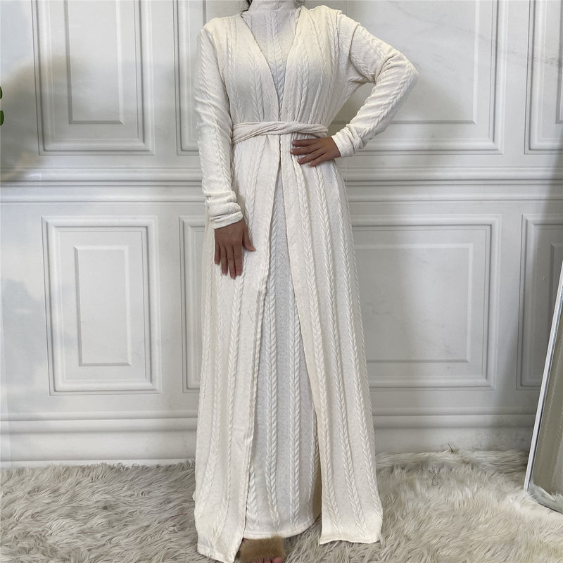MissAmina White Classic Knitted Abaya Set-Abaya > Dubai Abaya > Modest > Abaya Online > Open Abaya > Closed Abaya > Modanisa > Abayabuth > Abaya UK > Hijab > Muslim Dress > Modest Dress > Grey Abaya > Plain Abaya > FeelModest > Abaya Buth > White Abaya-Feelmodest